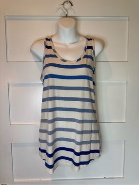 CAbi Cream and Blue Striped Sleeveless Tank Top
